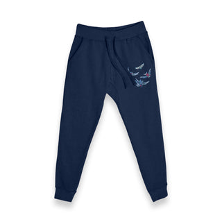 The Floobirds | Premium Fleece Joggers | Navy Blue x Birds of Paradise