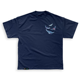 The Floobirds | PVX T-shirt 2.0 | Navy Blue x Birds of Paradise (Embroidered)